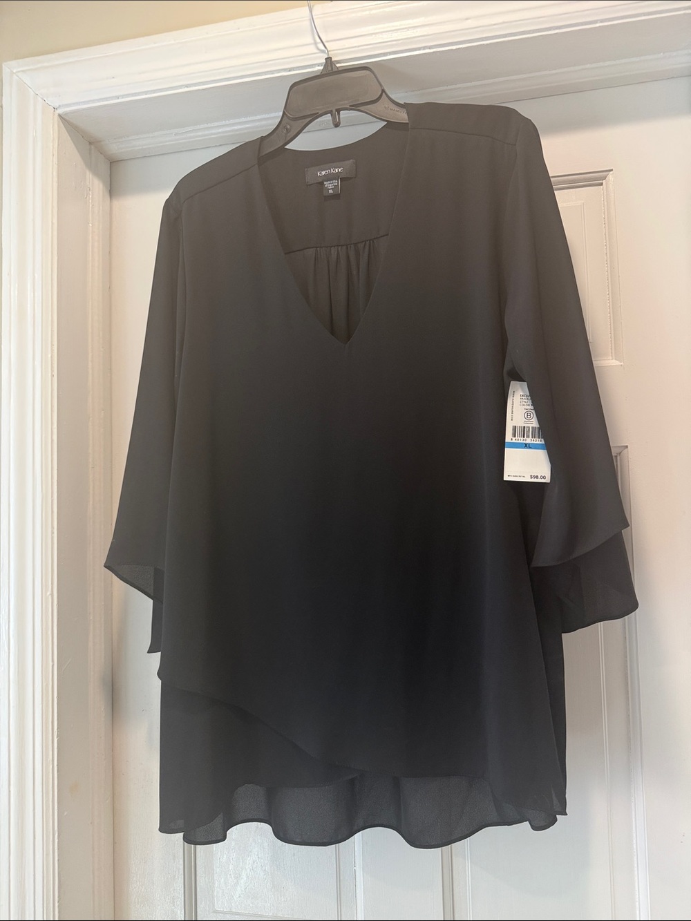 Karen Kane Black Layered V-Neck Chiffon Blouse